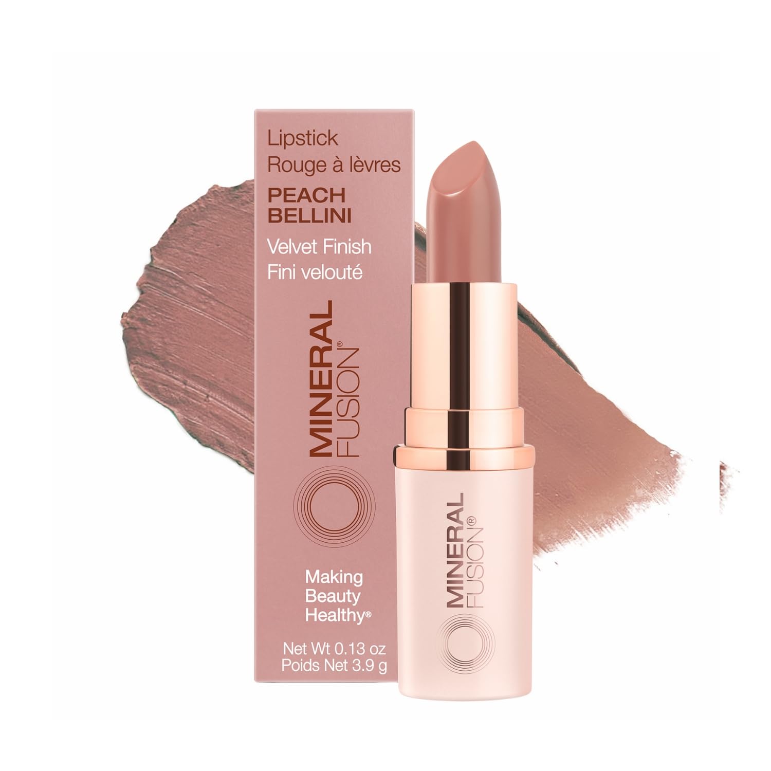 Mineral FusionLong-Lasting Lipstick, Vivid & Smudge-Free Lip Color with Avocado Oil, Cocoa Seed Butter, Free of FD&C Dyes, Paraben and Gluten, Peach Bellini