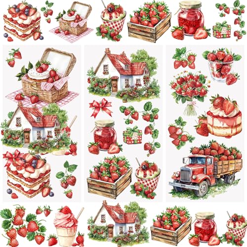 WANDIC 3 hojas de calcomanías de transferencia de fresas impermeables idílicas calcomanías de transferencia para picnic, calcomanías de frutas para manualidades, muebles, manualidades, decoración, 15