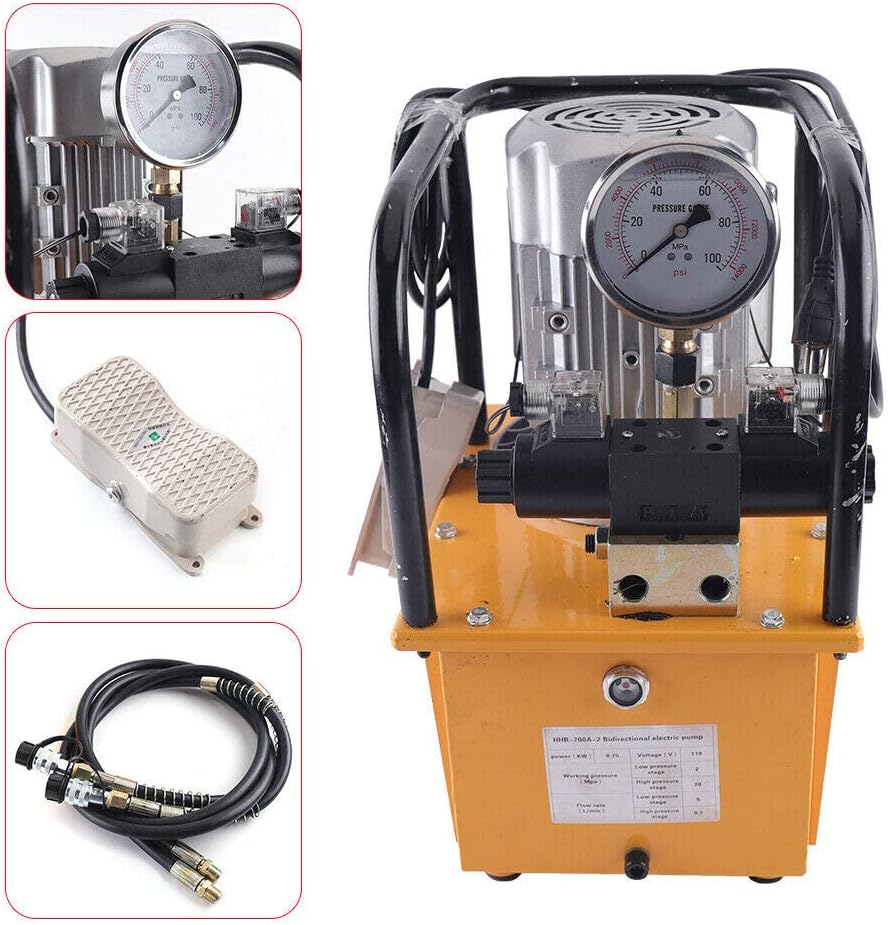 Electric Hydraulic Pump 10152 PSI Hydraulic Electric Pump 750W 7L Manual Valve Hydraulic Power Pack Cylinder Hydrafore Pump 110V