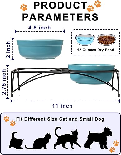 Miniatura 2 de Y YHY - Tazones elevados para gatos, para alimentos y agua, tazones de cerámica para mascotas, protegen la columna vertebral de tu mascota, apto