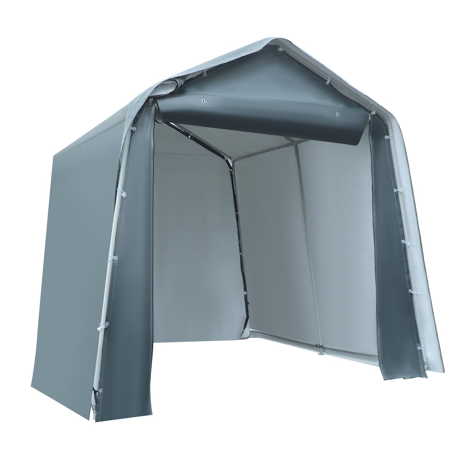 Tenda da garage portatile per esterni, 2,4 x 2,4 x 2,4 m, tettoia impermeabile in polietilene con robusto telaio in acciaio, per auto, bicicletta, attrezzi da giardino, grigio