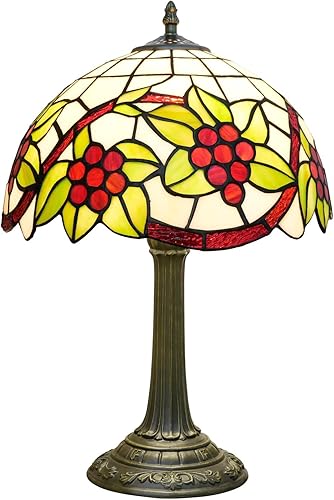 Miniatura 11 de Lámpara de mesa estilo Tiffany de 12 pulgadas, estilo cancha, diseño de flores de iris azul, lámpara de noche retro para dormitorio, sala de estar,