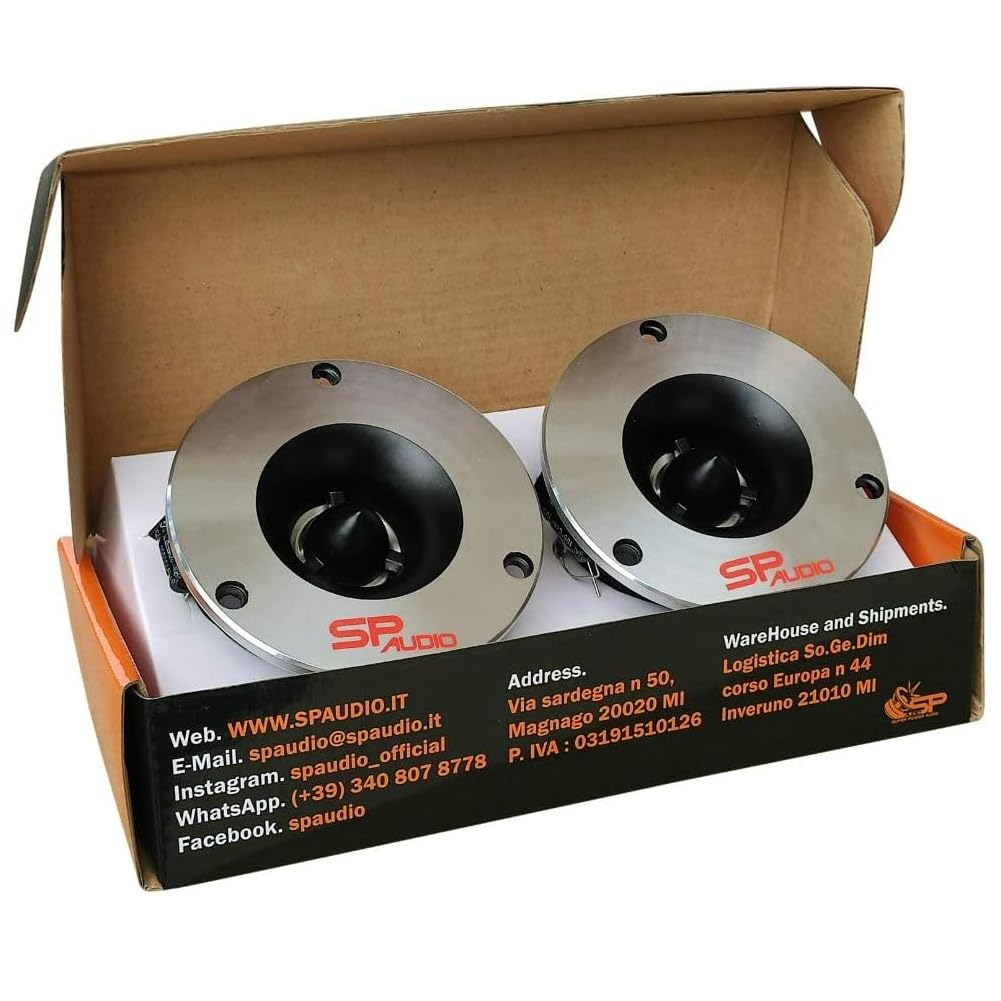 KIT SET PER SP AUDIO SPTW28 TW28 2 tweeter ultra slim da 100 watt rms e 200 watt max, da 9,40 cm di diametro, 107 db, profondità solo 4,2 cm, a coppia + condensatori omaggio