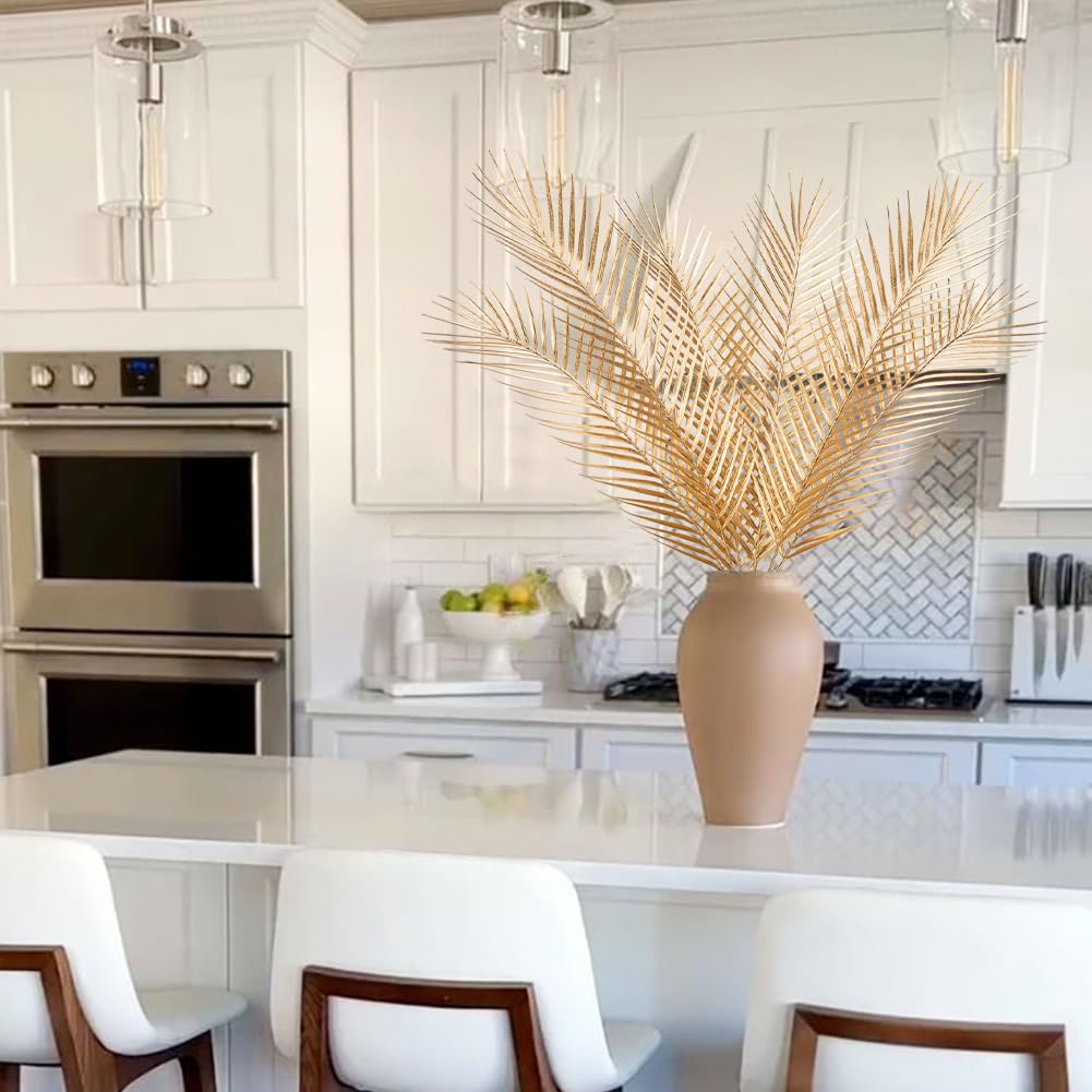 Hollyone 6 pezzi di foglie di palma artificiali, pianta artificiale Areca, rami di palma, 76 cm, foglie di palma dorate, foglie tropicali per composizioni floreali fai da te, matrimoni, feste