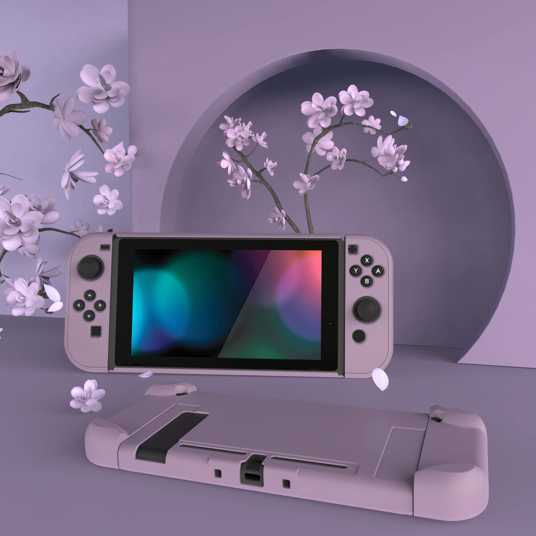 eXtremeRate PlayVital Funda para Nintendo Switch Carcasa Estuche Acoplable Protector Tacto Suave Case de Joycons Protectora Duradera Cover Cáscara para Control Switch Joycon Consola(Violeta Grisáceo) - 5