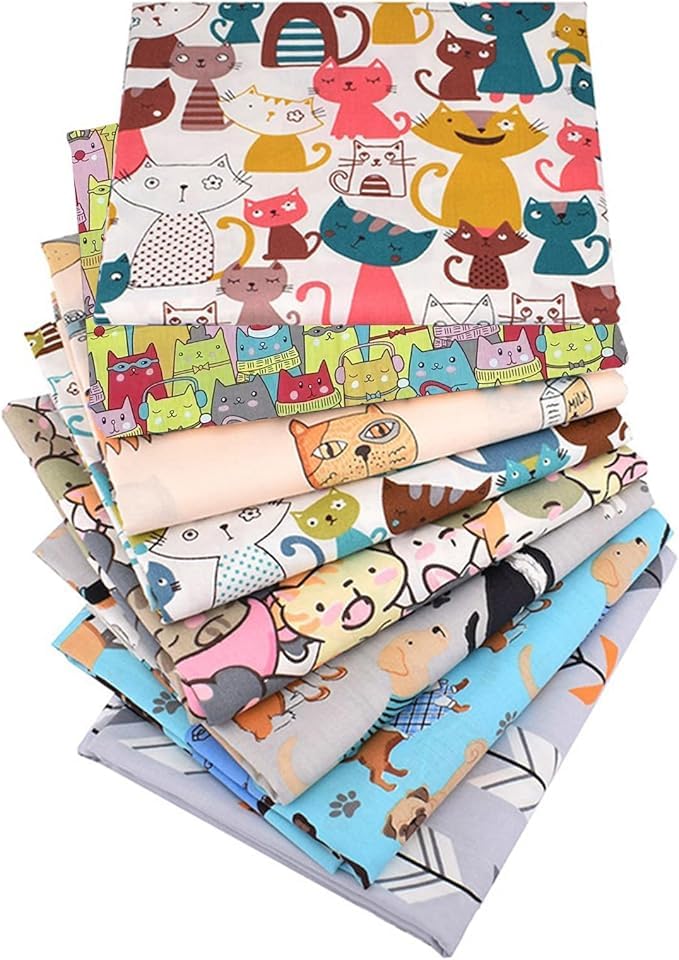 NEUJUS Baumwollstoff 50 x 50 cm Stoffpaket Patchwork Stoffe Paket zum Nähen & Quilten DIY Stoffreste Baumwollstoffe Meterware Stoff Quadrate verschiedene Muster (8 Cartoon Katze)