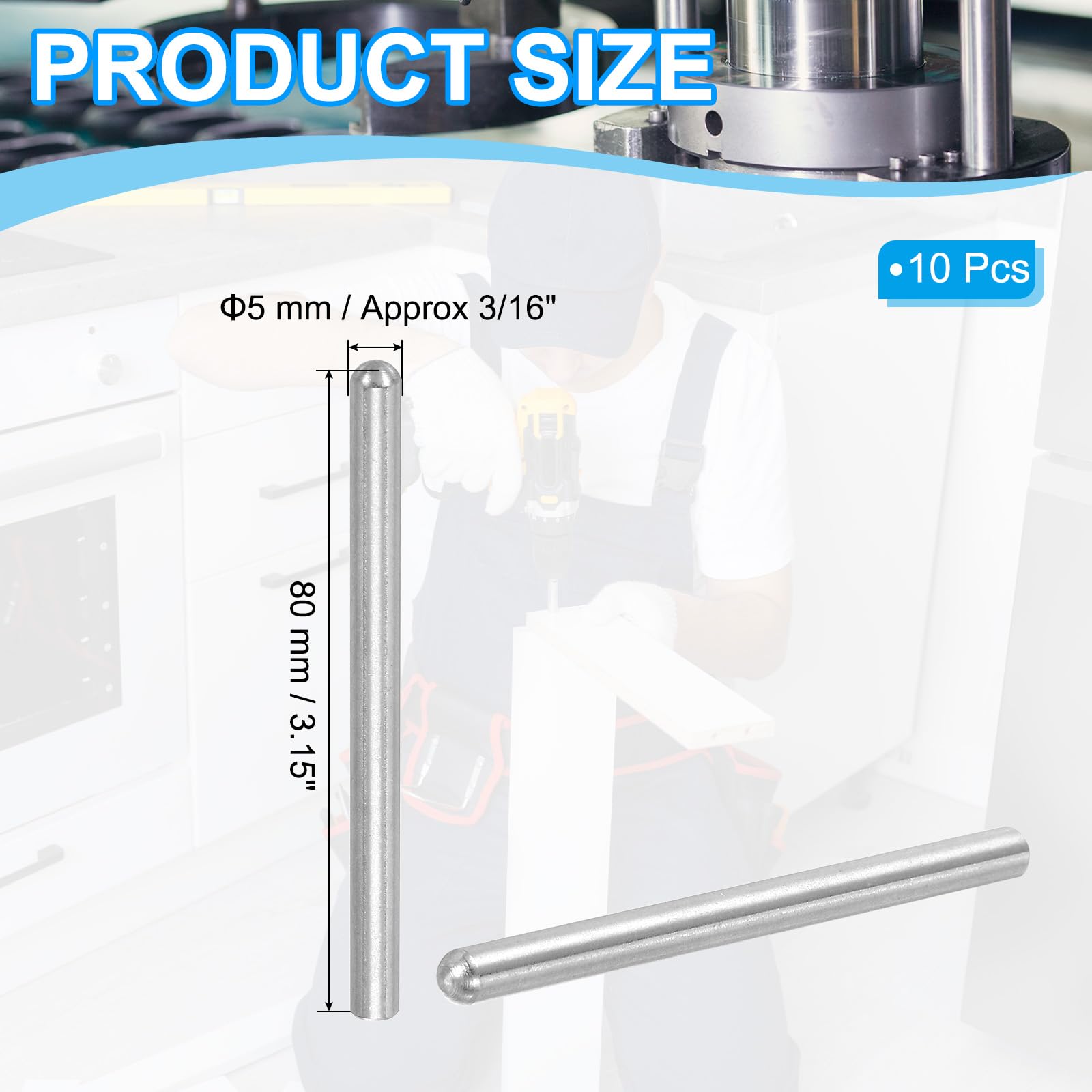 PATIKIL 304 Stainless Steel Dowel Pins 5x80 mm (5/16" Dia) - Image 2