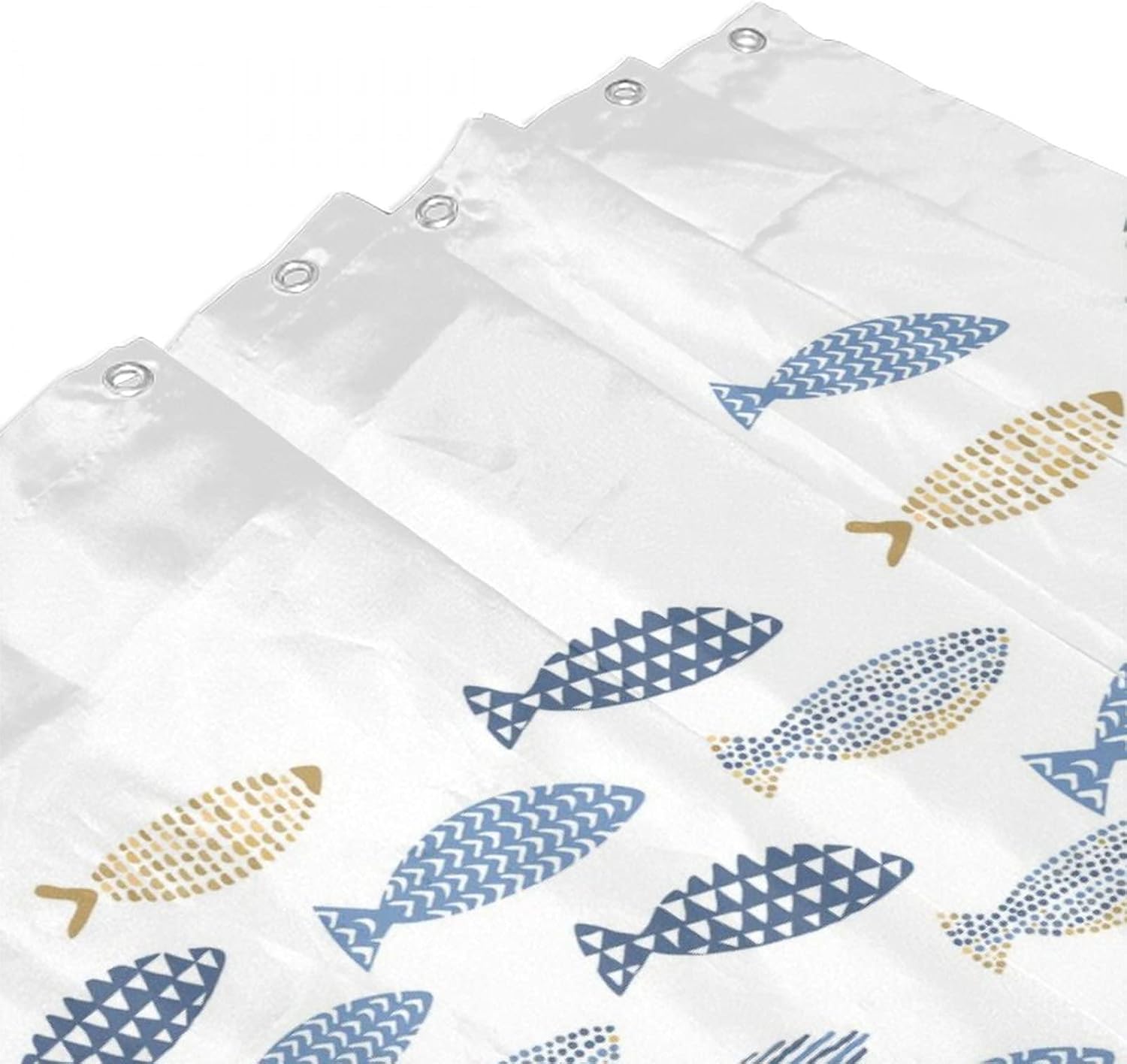 Abstract Swiming Fish Fabric Shower Curtain,Funny Cartoon Ocean Theme Wildlife Fish Geometric Design Hotel Quality,Machine Washable,72L x72W for Bathroom.