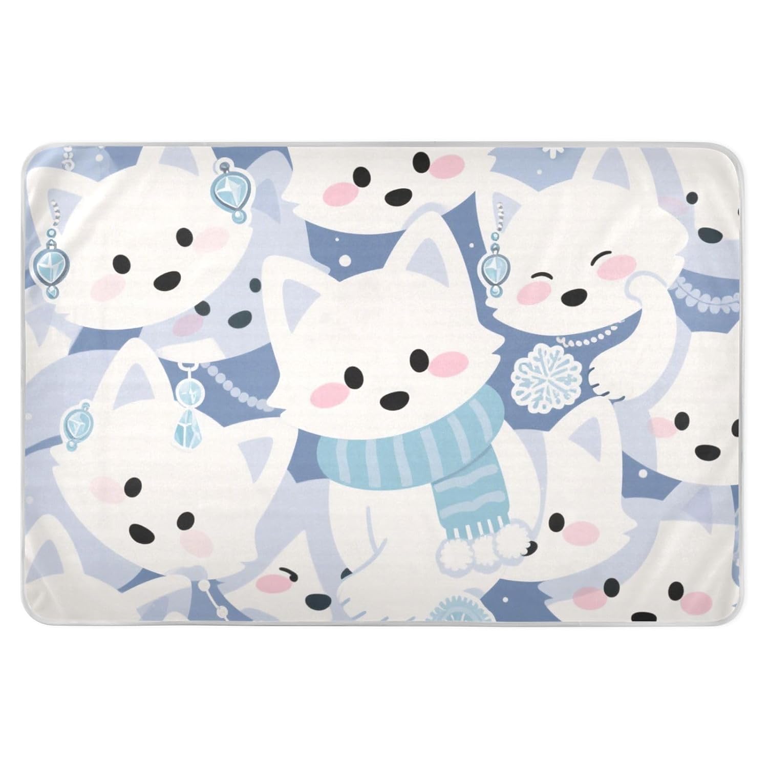 Cartoon Cute Fox White Extra Large Resuable Changing Pad Covers Soft Absorbent Diaper Changing Pad Portable Diaper Pads for Kids Adults Pets, 52" L x 34" W