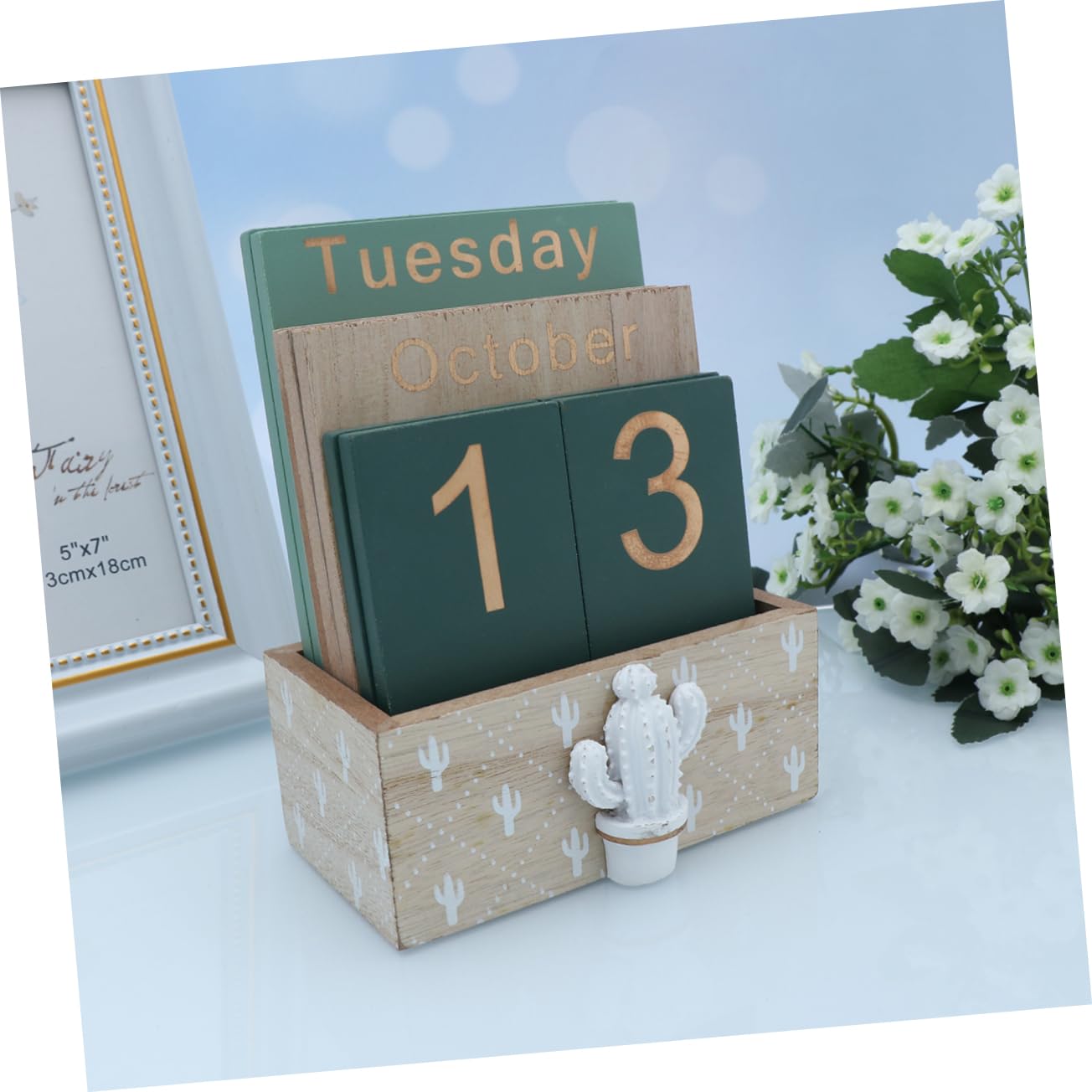 TEHAUX Calendario da Scrivania in Legno Naturale Blocchi Mobili Riutilizzabili, Calendario Scrivania per Ufficio e Casa, Decorazione Rustica Artigianale per Organizzazione Quotidiana