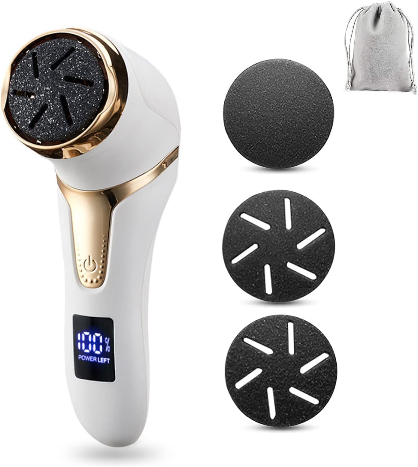 JACMUCIE Electric Feet Callus Remover, Rechargeable Foot File Hard Skin Remover, Foot Grinder Pedicure for Cracked Heel Calluses Dead Skin with LCD Display (White)