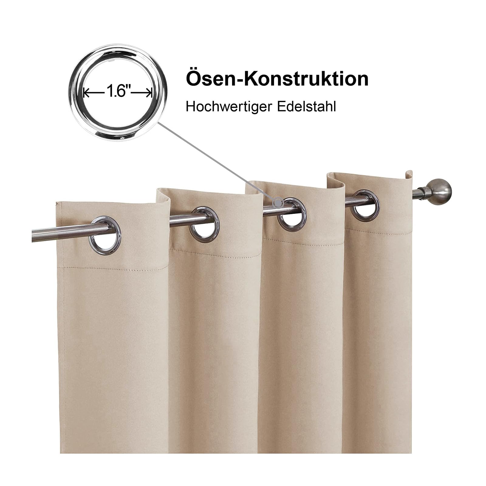 CUCRAF Vorhang Blickdicht Thermovorhang Kälteschutz 2er Set H225 x B140 cm Verdunklungsvorhänge Beige Gardinen mit Ösen, Weich und Langlebig Schallschutz Vorhang für Schlafzimmer Wohnzimmer