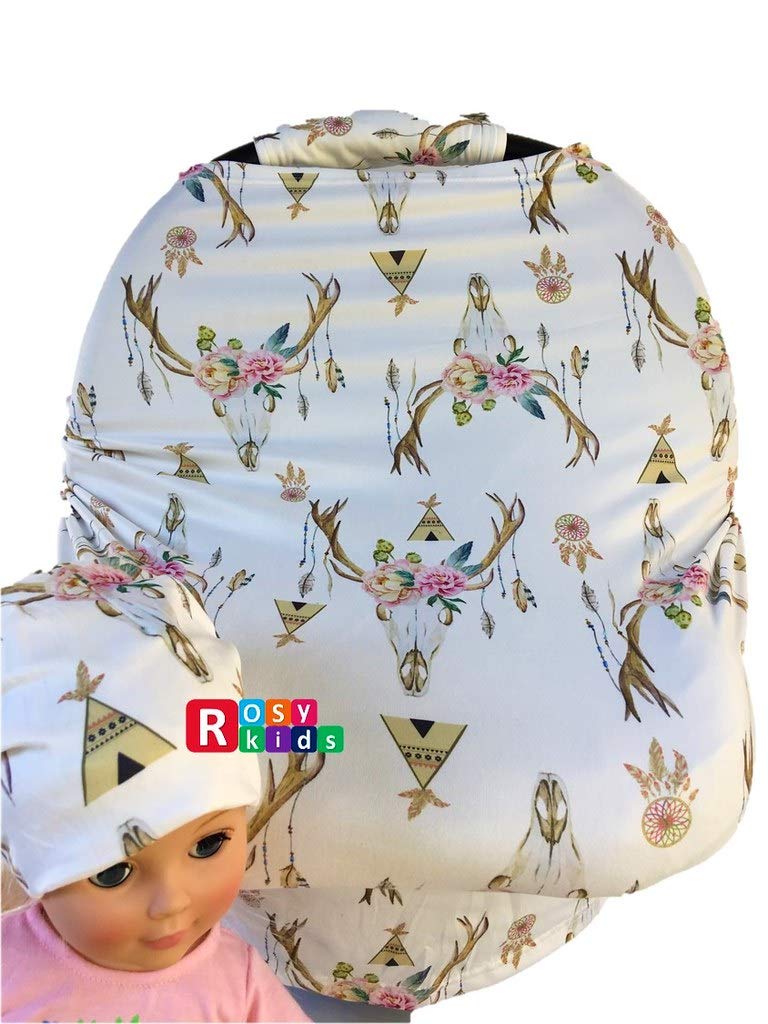 Rosy Kids Infant Car Seat Canopy Cover 2-Pack With Handle Cover & Baby Hat