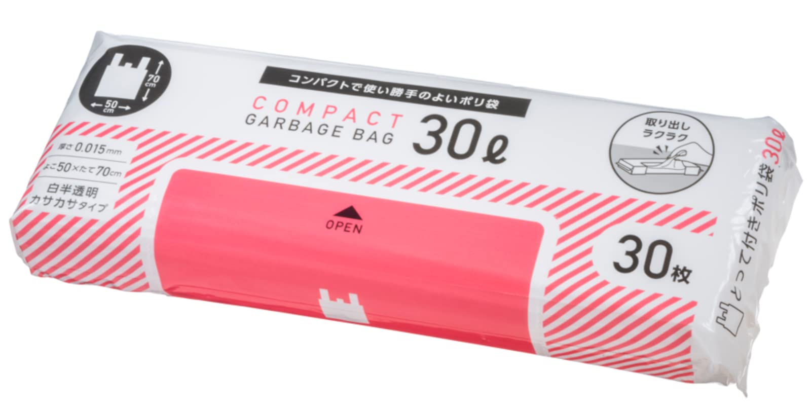 Amazon.co.jp: コア(Core) 手付き ポリ袋 30L 白半透明 30枚入 縦70cm