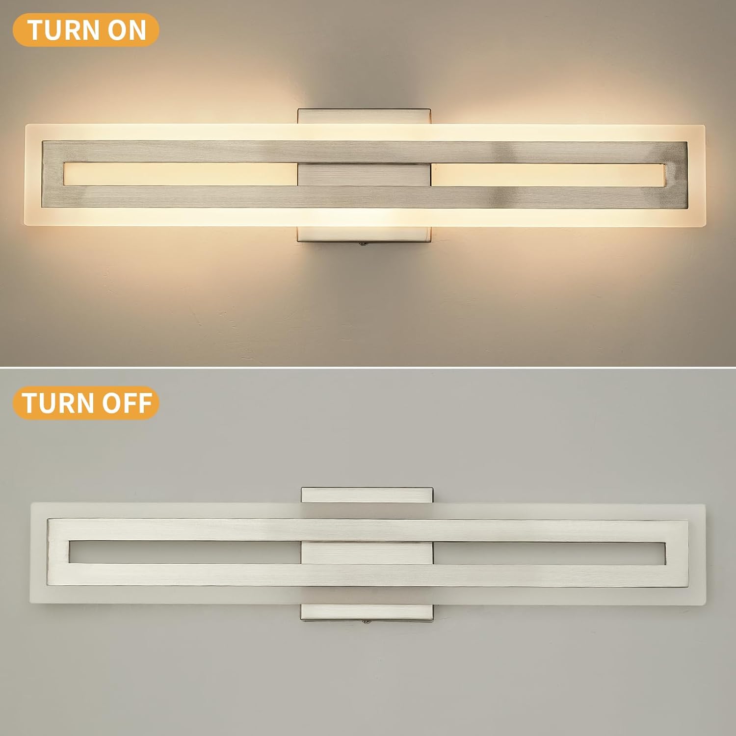 WILON Modern Bathroom Vanity Light 24 Inch, Brushed Nickel LED Vanity Light, 15W 3CCT Dimmable Bathroom Light Fixtures Over Mirror, Rotatable Wall Lamp, Long Wall Sconce Light for Bar Bedroom Kitchen