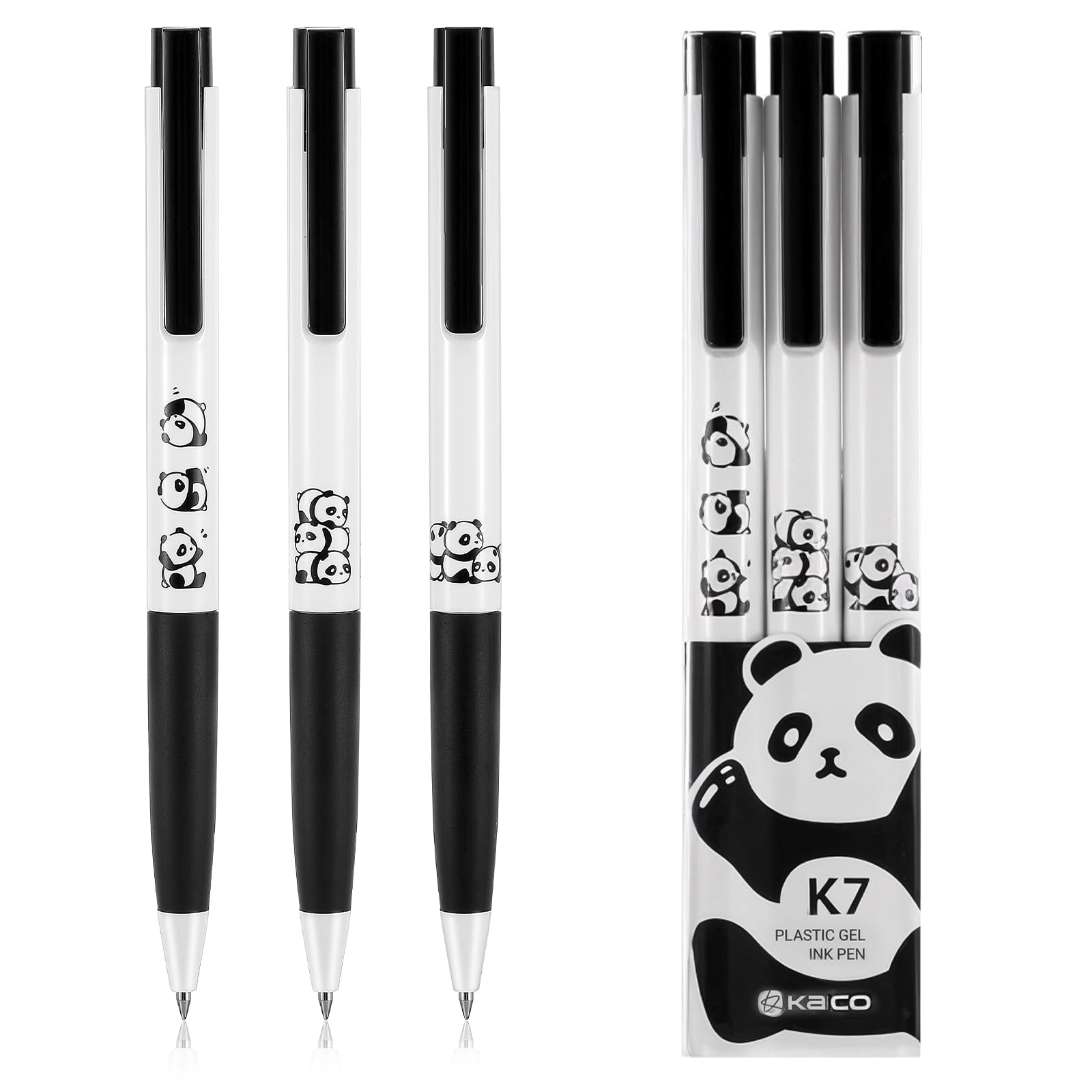 MaborGel Ink Pens 3 Pieces Cute Panda Black Pen Set 0.5mm Fine Point All Black Ink for Kawaii Pens Office School Supplies