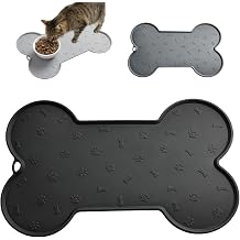 Cat Food Mat, 48x30cm Silicone Waterproof Cat Feed Mat, Non-Skid Spill Proof Pet Feeding Mat for Food and Water, Easy to Clean Cat Dog Placemat Black