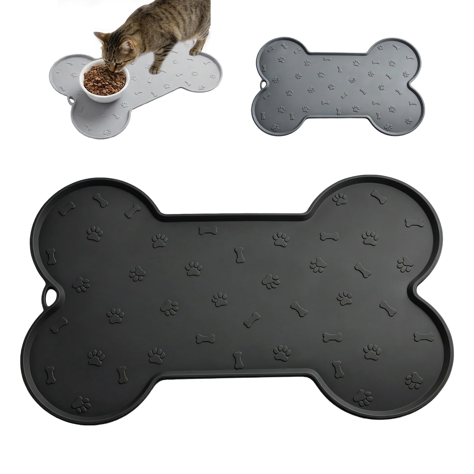 BAOWUABJ Cat Food Mat, Silicone Waterproof Dog Food Mat, 48x30cm Black