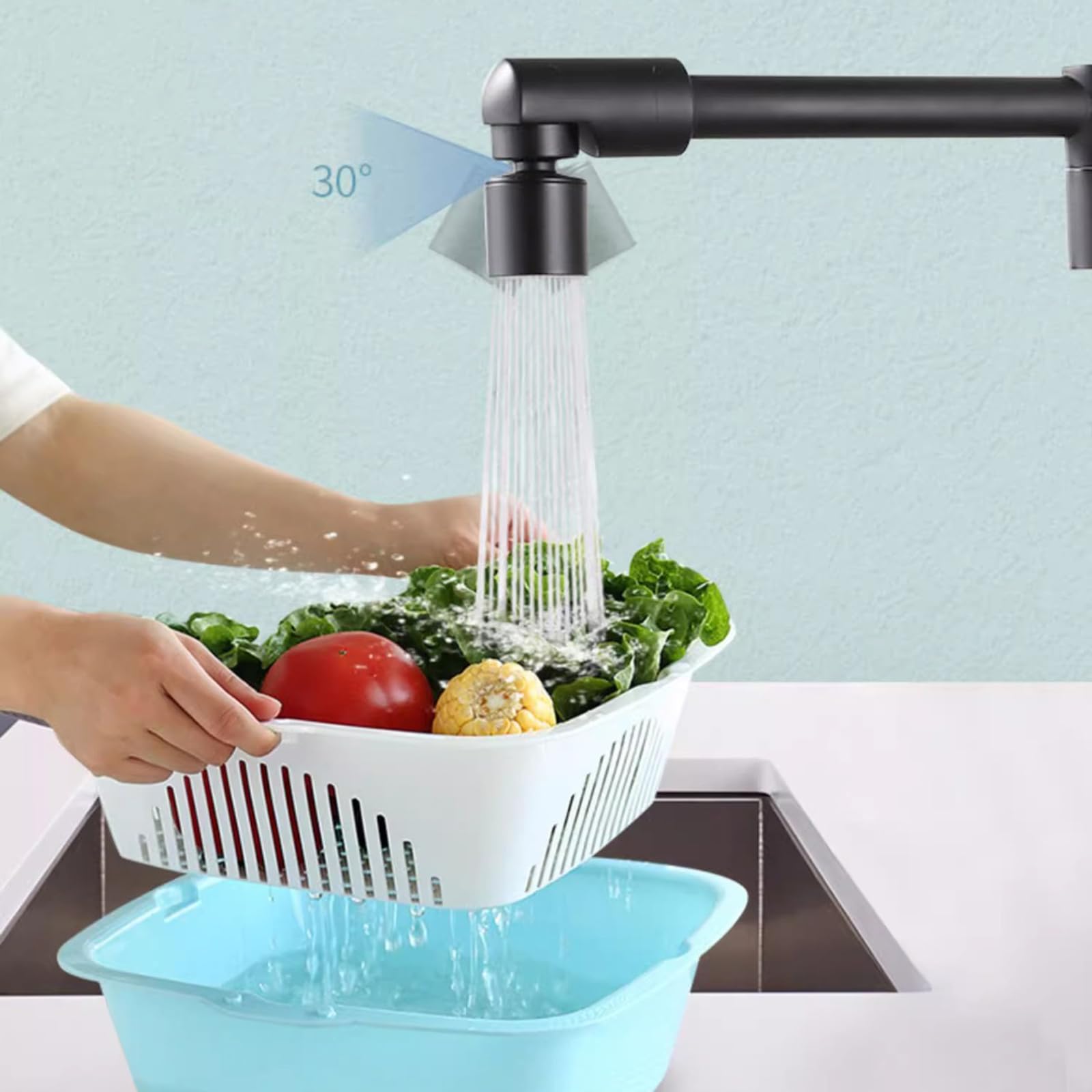 Rubinetto Cucina A Muro Ottone Rubinetto Lavello Cucina Pieghevole per Riempimento Pentole,Argento