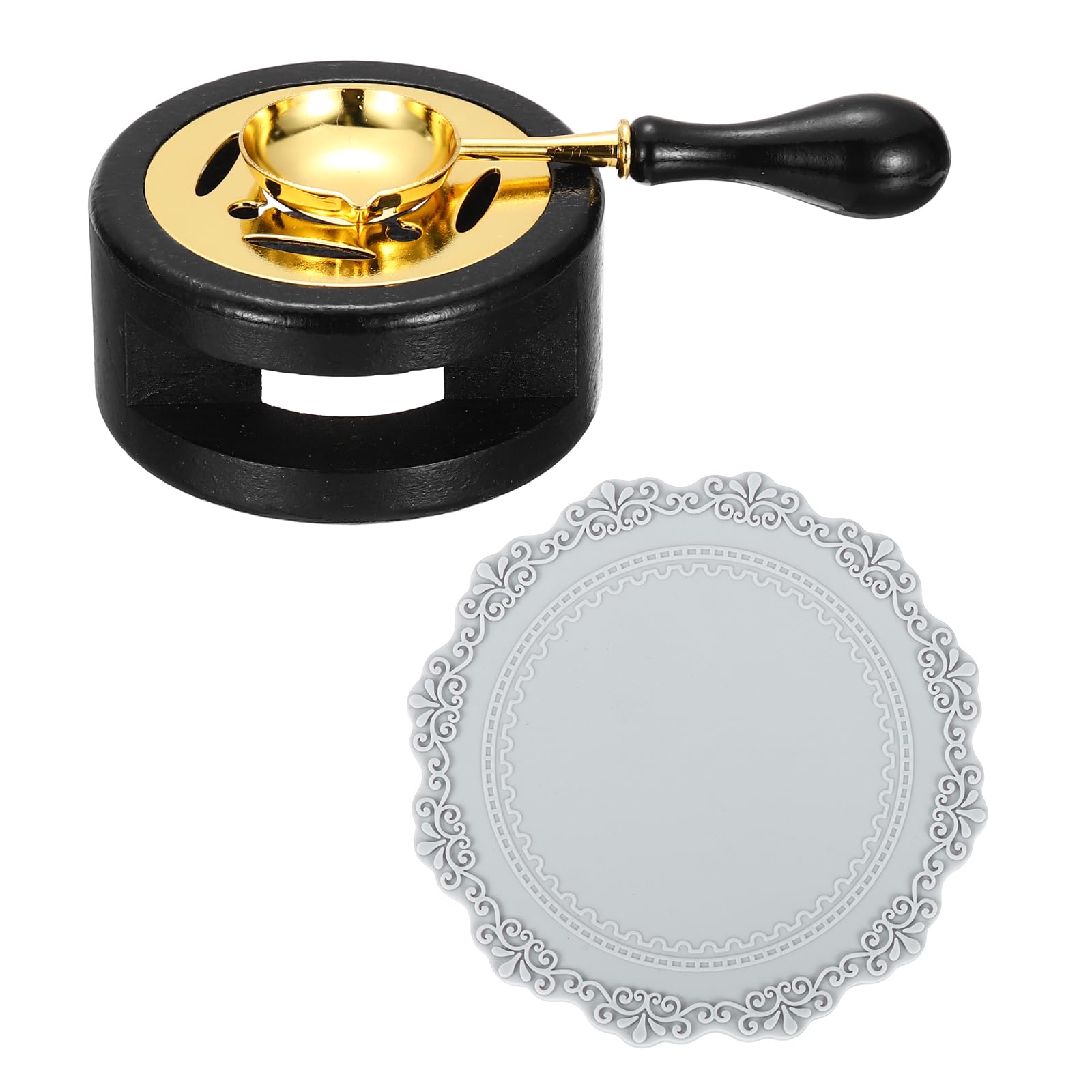PATIKIL Wax Stamp Seal Kit, Wax Seal Kit Include Sealing Warmer, Melting Spoon, Silicone Pad, Retro Melt Stove Pot Furnace Tool for Envelope Letter Mailing Crafts DIY, Black/Gray