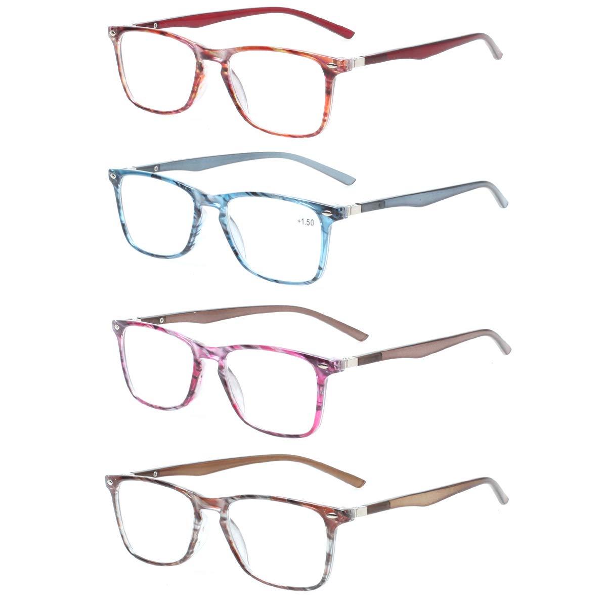 JOSCHOO Reading Glasses Womens Mens 4 Pack with Great Value Spring Hinge Colorful Readers