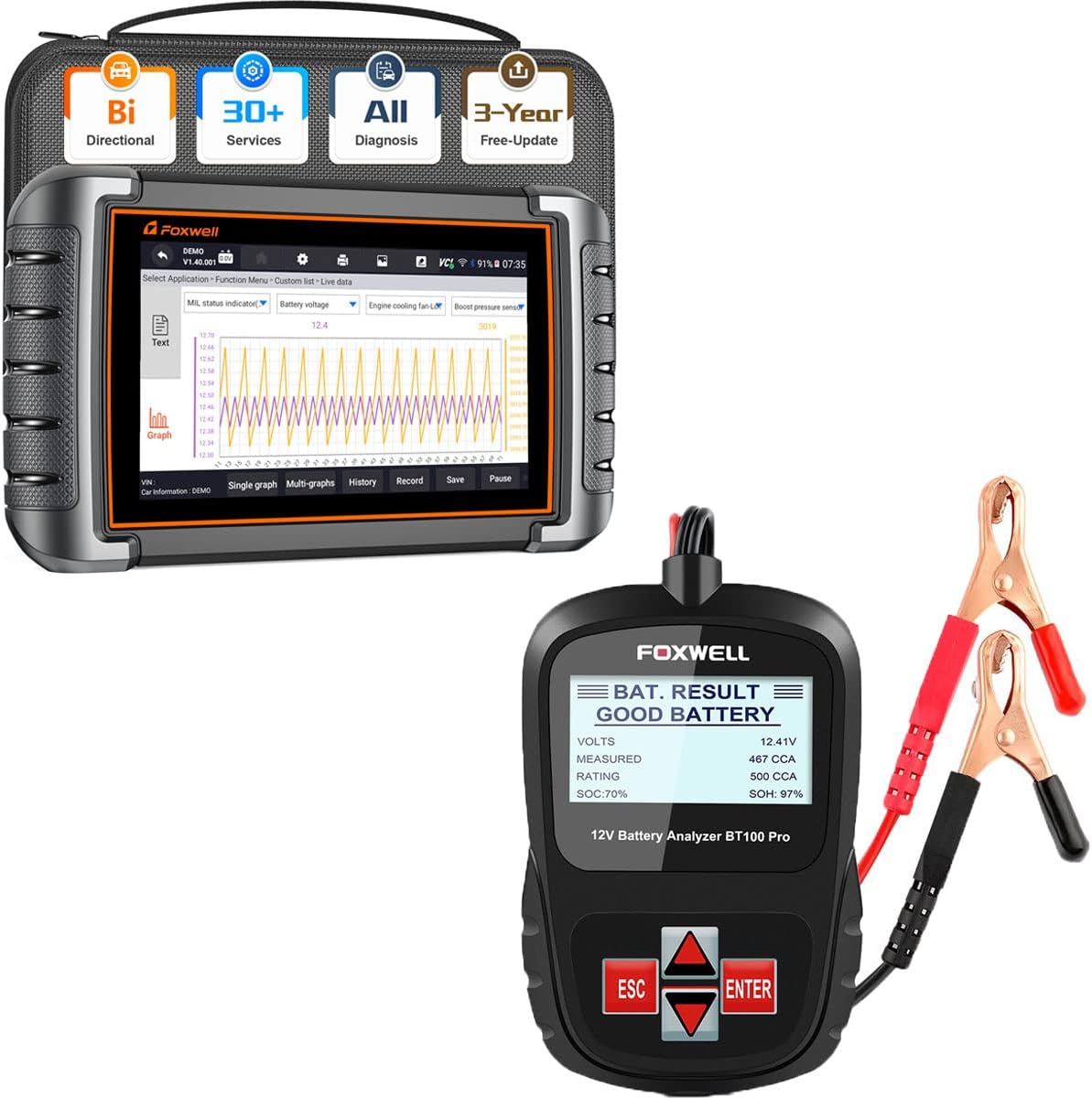FOXWELL BT100 Pro 12V Car Battery Tester, FOXWELL NT809 All