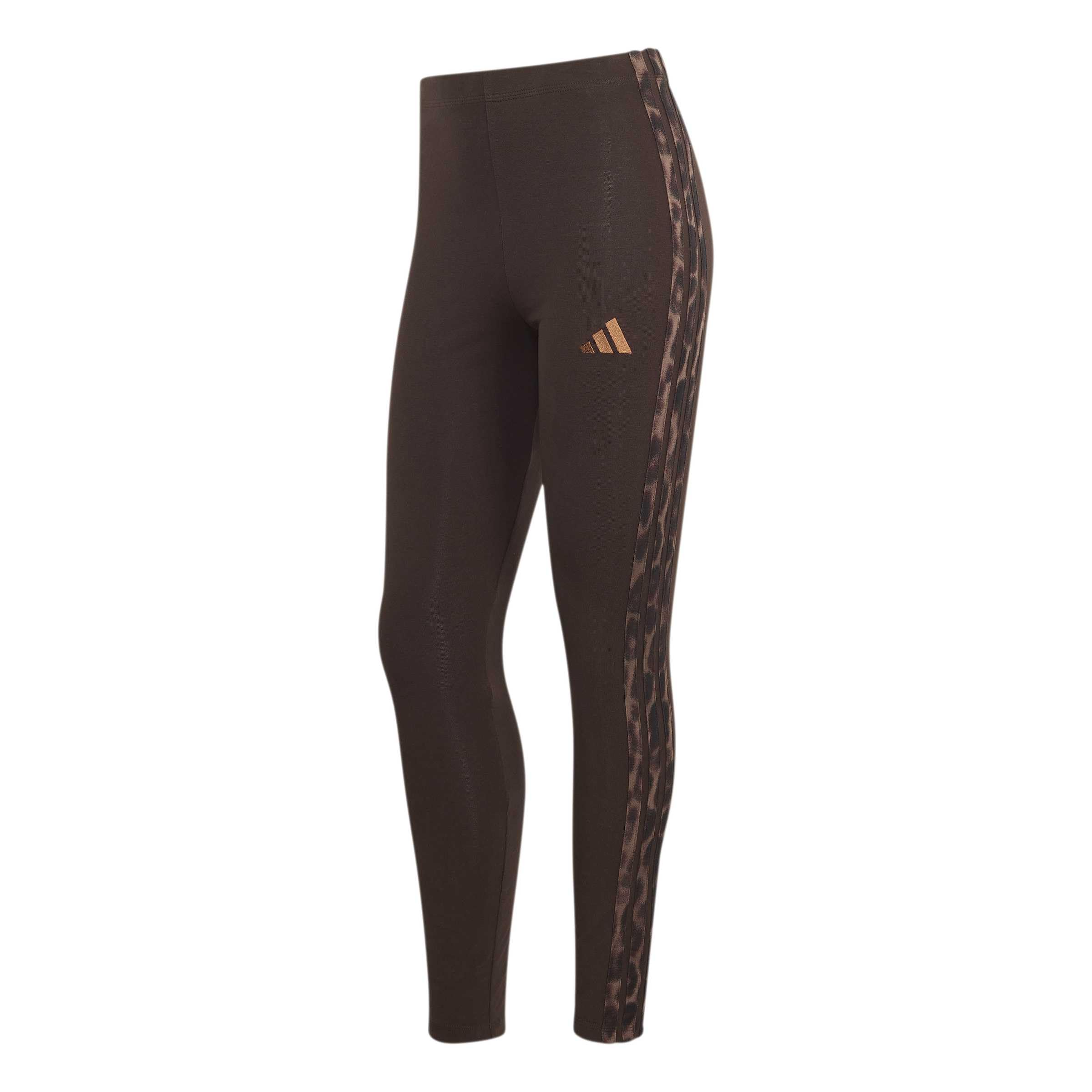 adidas Women's Seasonal Essentials Animal Print 3- Stripes Leggings Tights, Aurora Coffee/MULTICOLOR/preloved brown, M