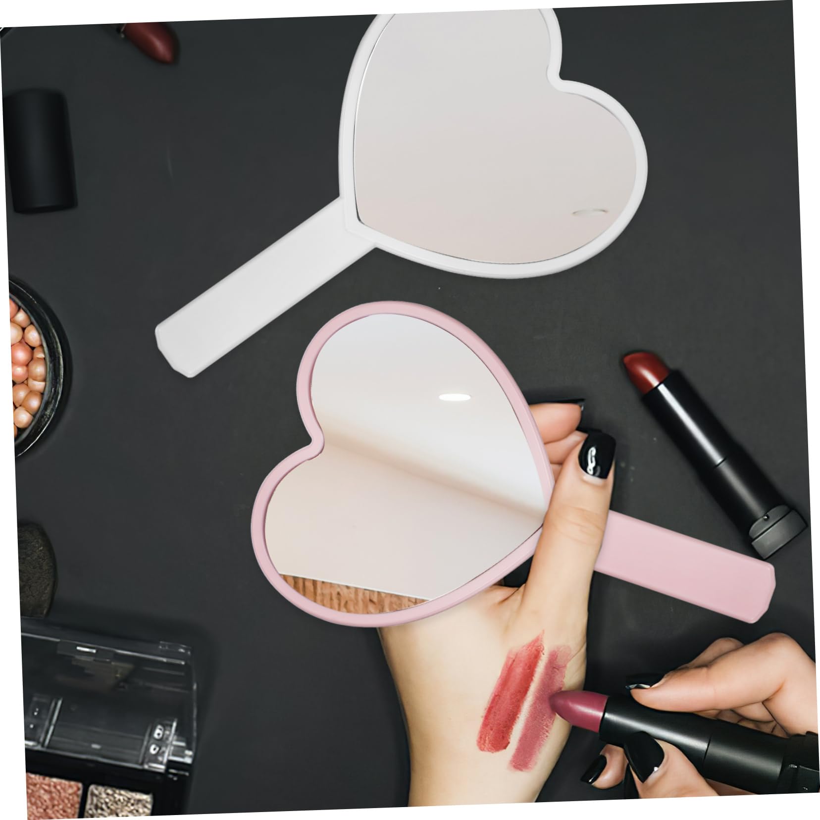 Healeved 12 Stück Kompakte Herzförmige Hand Schminkspiegel aus Kunststoff Tragbarer Schminkspiegel für Make Up und Kosmetik Widerstandsfähig und Praktisch