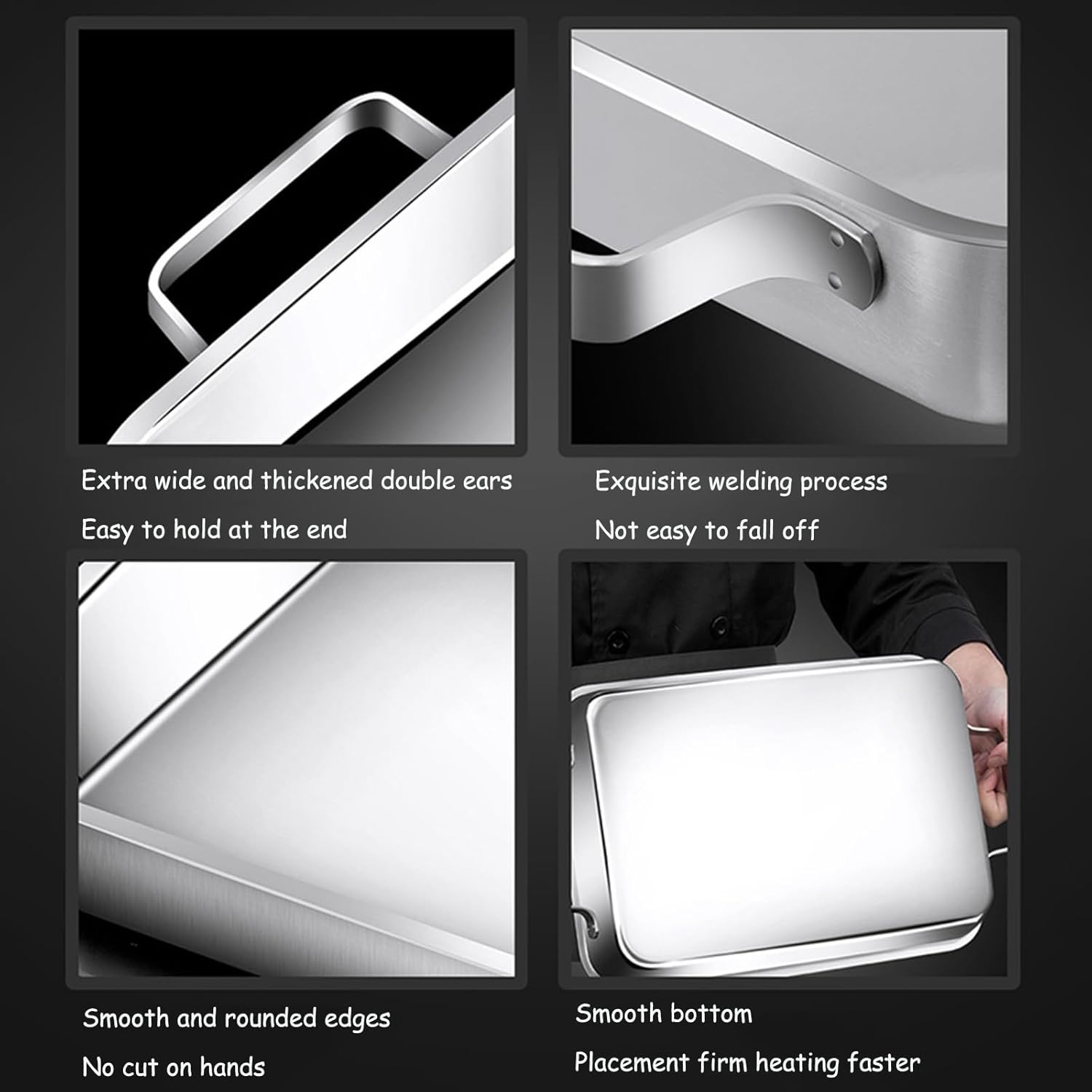 Stainless Steel Roasting Pan with Double Handle - Rectangular Deep Deep Roaster Pan Tray Fish Baking Sheet Skillet Barbeque Grill Pan for Turkey Chicken - Dishwasher Safe - 3 Sizes(Gold,42x28cm)