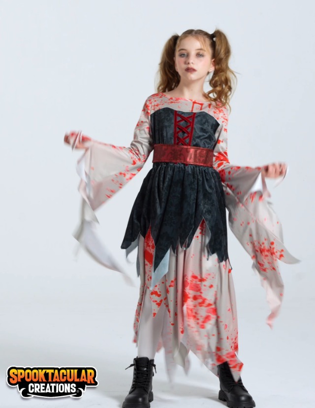 Morph Costume Halloween Bambina - Vestito Zombie Mietitrice per Bambine, Abito Pauroso per Halloween e Feste a Tema, S
