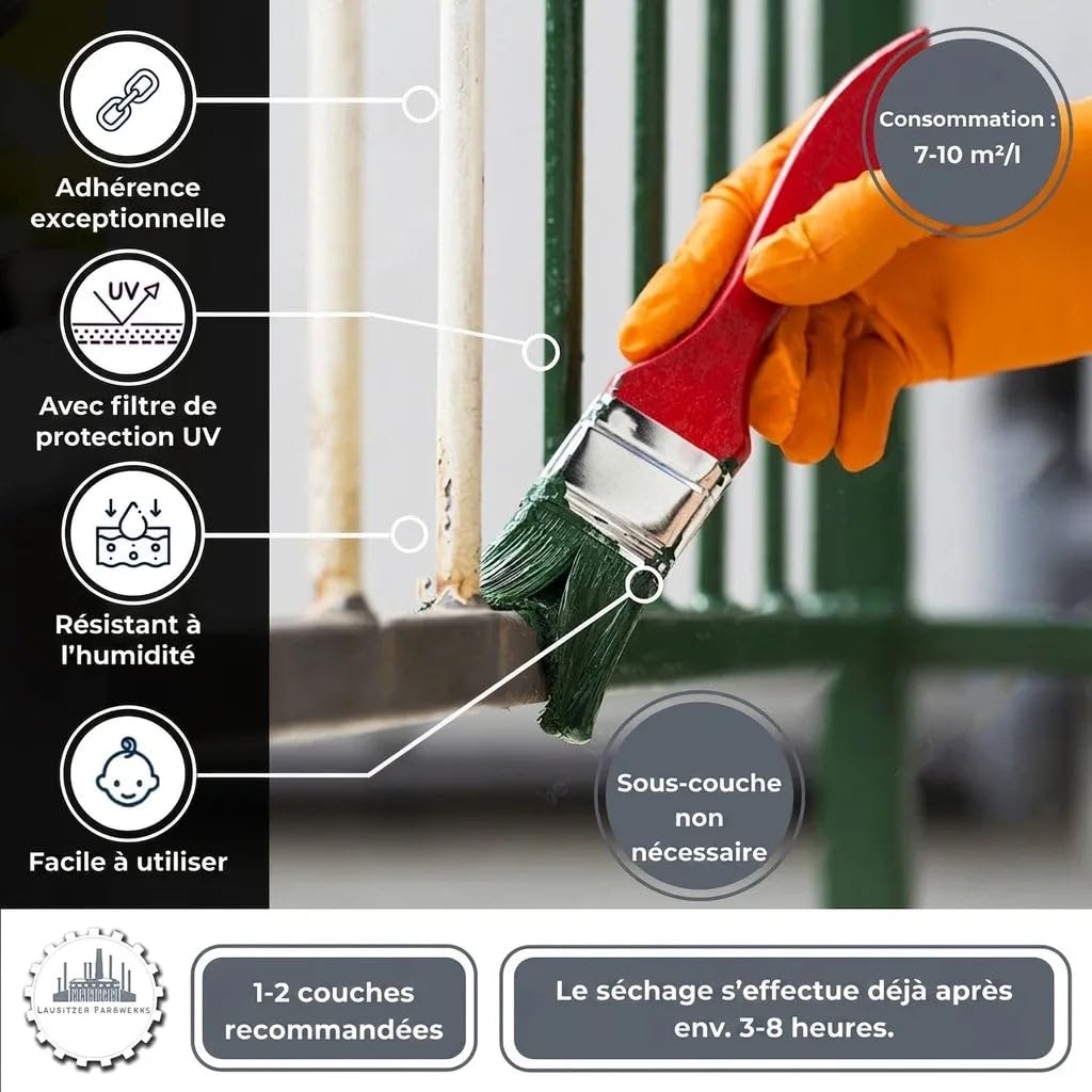 Peinture métal extérieur 3en1 satiné gris bleuté RAL 5008 bleu 3-en-1 plus besoin de produits antirouille séparés peinture métal laque pour acier fer zinc aluminium (1 L) Lausitzer Farbwerke