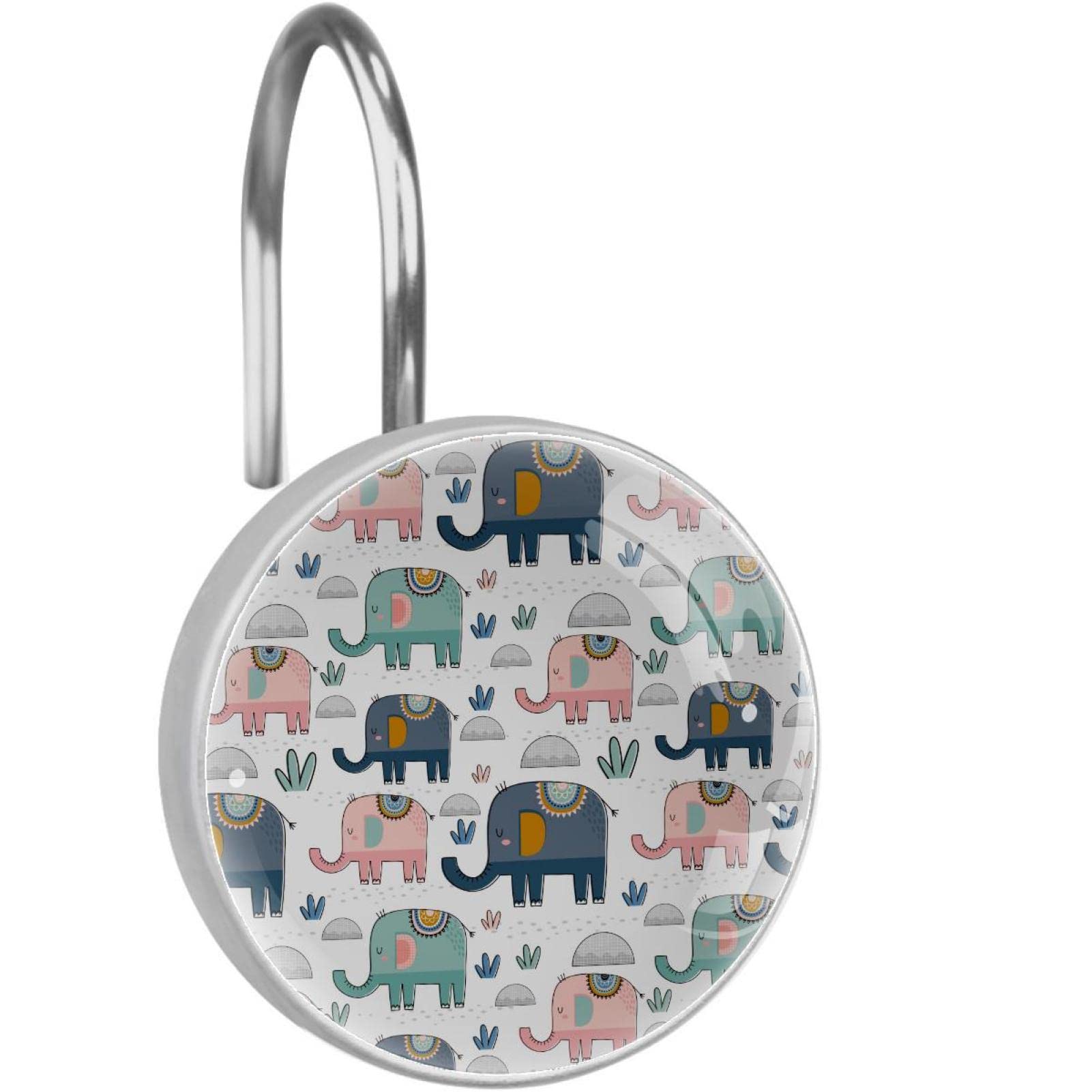 Crochets de rideau de douche en acier inoxydable lot de 12 anneaux éléphants rose