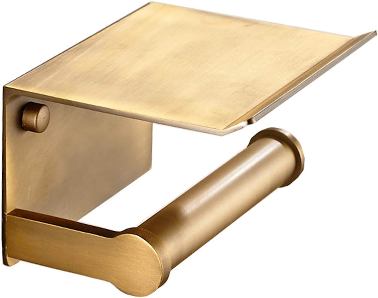 Toilet Paper Holder Antique Brass Toilet Paper Hanger with Mobile Phone Storage Shelf -Wall Mount (2#)