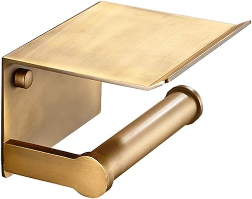 Soporte de papel higiénico de latón antiguo con estante de almacenamiento para teléfono móvil, soporte de pared (2#)