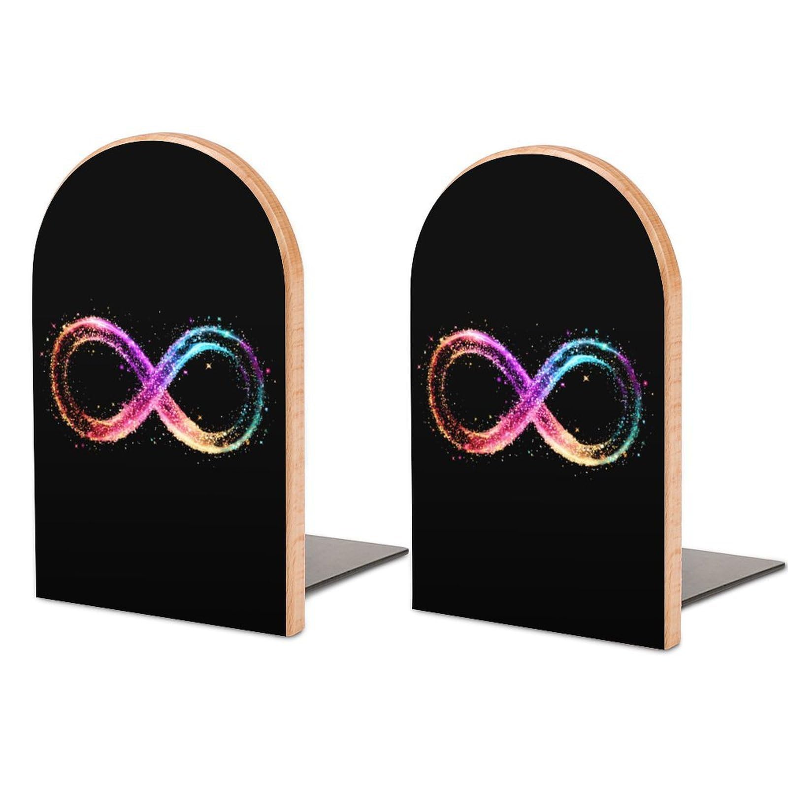 Infinity Symbol Autism Awareness Glitter Book Ends Wood Non-Slip Books Stand Book Holders Book Stopper Organizer for Shelves Home Office