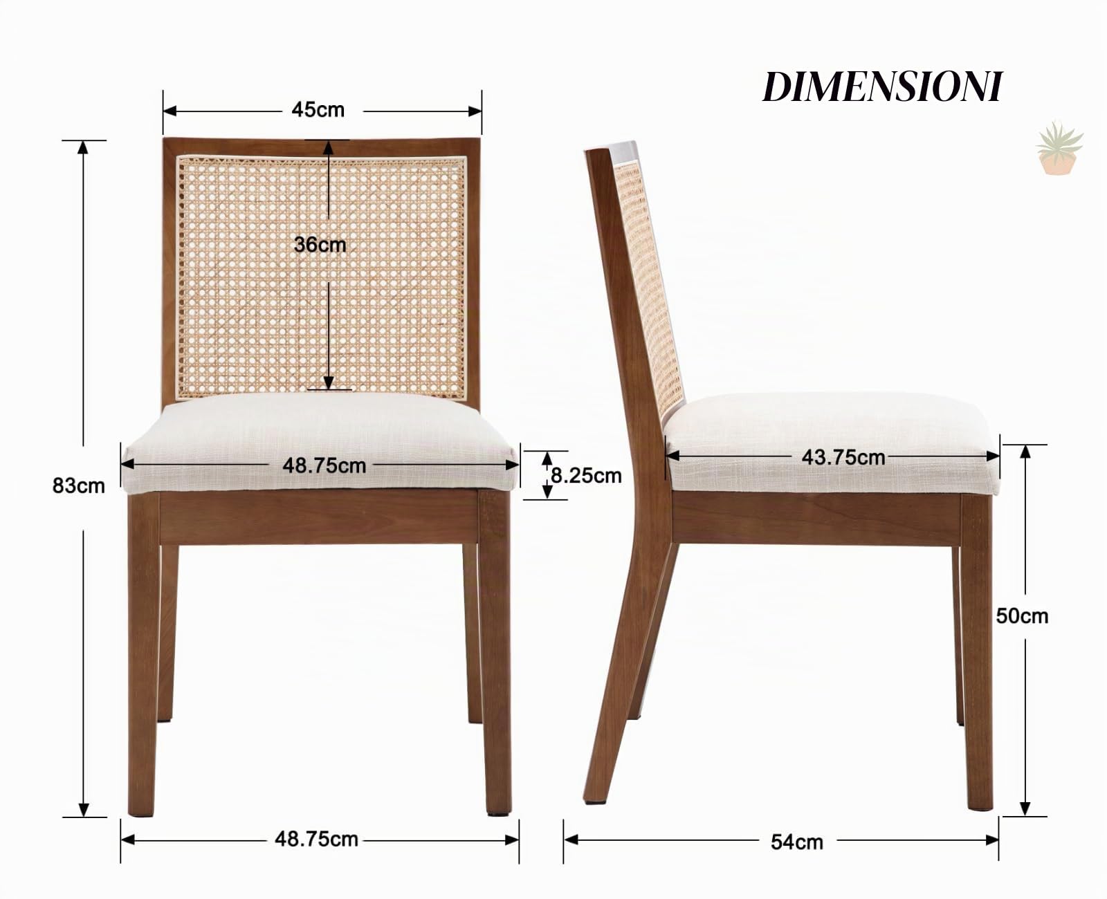 chairus 4 PZ Sedie da Pranzo in Tessuto in Lino in Legno Massiccio, Nero