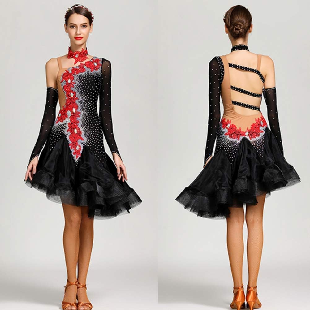 Tango Salsa Performance Dress Latin Dance Competition Dresses Backless Cha Cha Dance Outfits with Neck Cover
