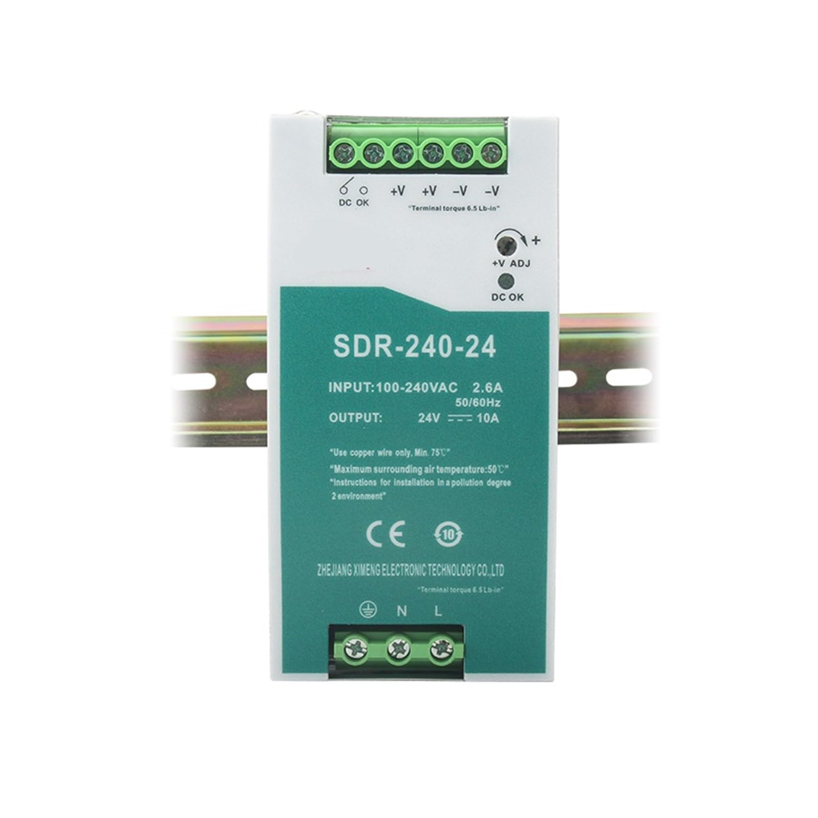 PWANUIGTE SDR-240-24 100-240AC to 24V 10A 240W Din Rail Power Supply