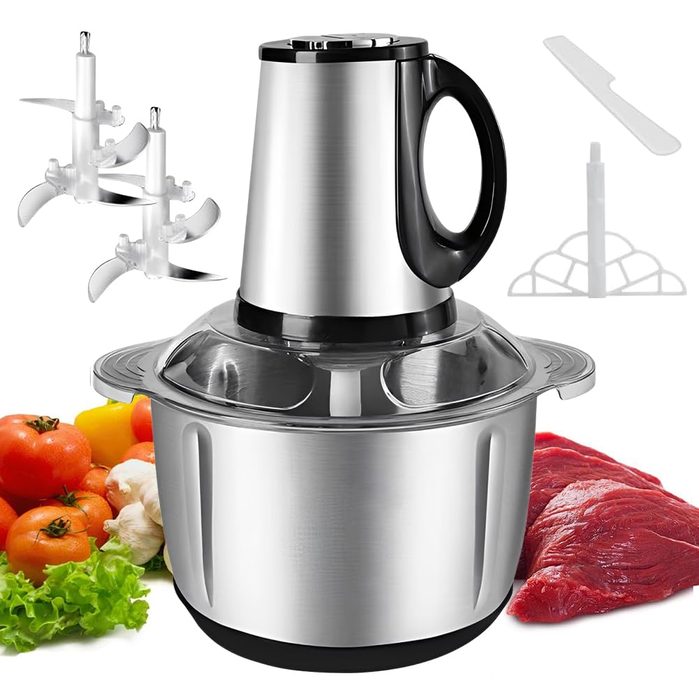 Zerkleinerer Elektrisch, 5L Edelstahlschüssel Multi Zerkleinerer, 600W Multizerkleinerer mit 3 Geschwindigkeiten Einstellbar, mit Drehbare 4-seitige für Küchenkochen, Babynahrung