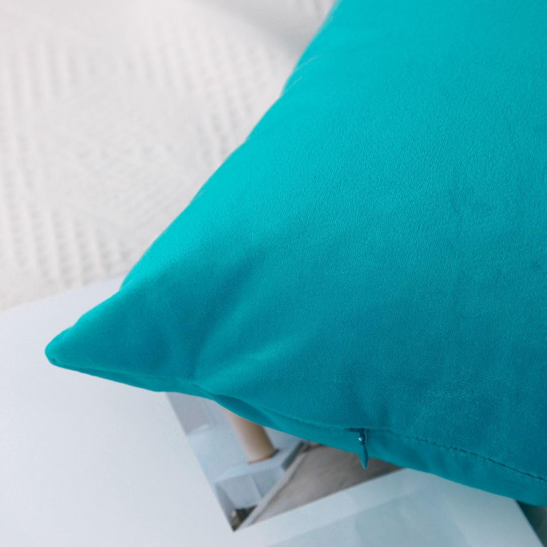 MoonRest - Pack of 2, Velvet Decorative Pillow Cover Set, Cozy Soft with Hidden Zipper Solid Color for Sofa Bedroom Car Couch Throw Pillow 18 x 18 Turquoise