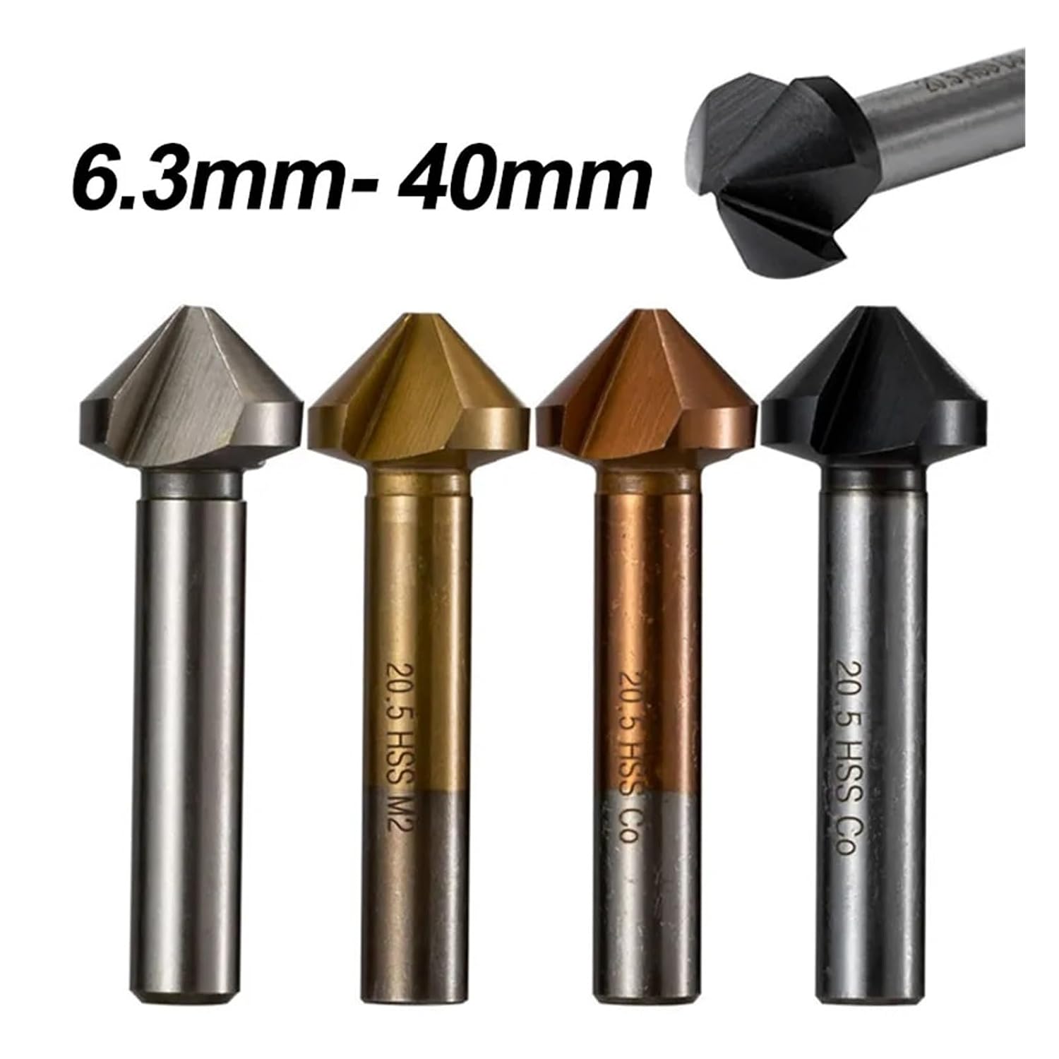 Chamfer Countersink Drill Bit Cobalt Countersink Drill Bit 6.3-40mm 3 Flutes 90 Degree Deburring Chamfer Cutter Tool for Iron Aluminum Stainless Steel Metal(M35 TiALN,12.4mm)