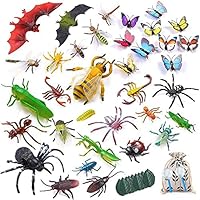 LATERN 45Pcs Plastic Insect Figures Kits - 35Pcs Lifelike Assorted Bugs Figures Toy for Children Education & Party Favors - Includes 2Pcs Magnifying Glass, 10Pcs Leaves, Storage Bag
