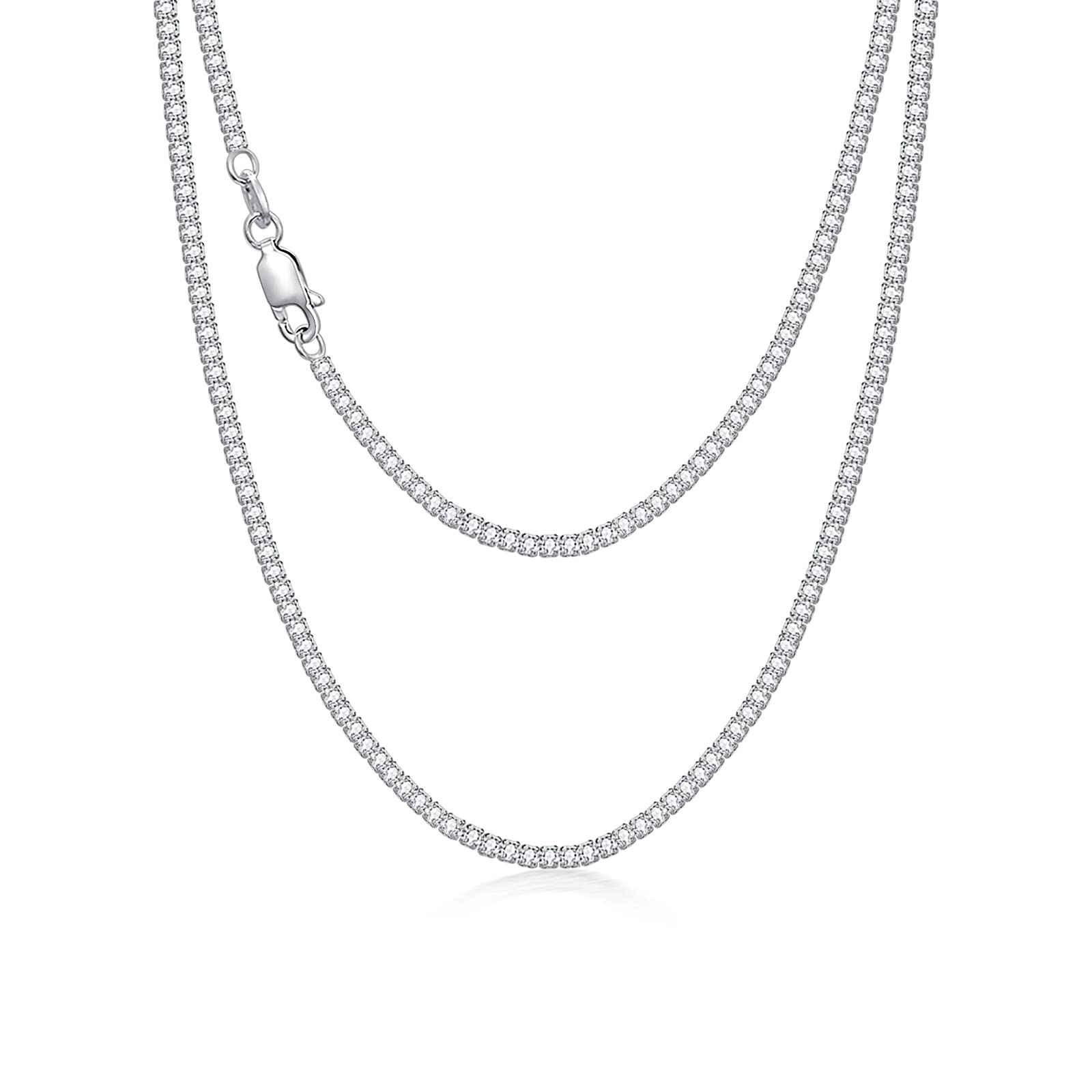 Dralox Sterling Silver Cubic Zirconia Tennis Necklace Simulated Diamond Cut Tennis Chain Necklaces Jewelry Gift for Women and Men 14, 15, 16, 18, 20,