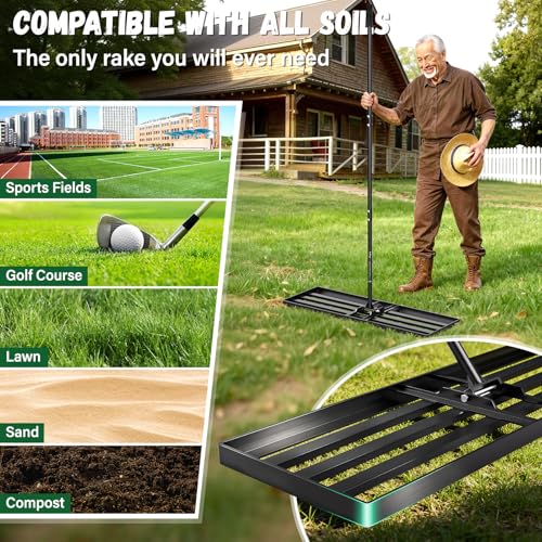 48X12 inch Lawn Leveling Rake,Leveling Rake 78" Long Handle by Ansgery - Used condition - Image 7