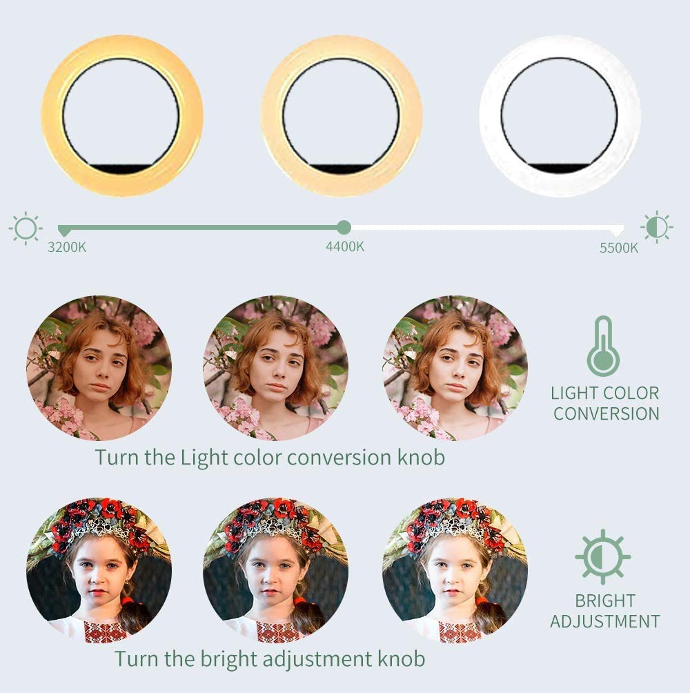 TAS-10 10 "20W LED Doppio anello luminoso Selfie Ring Light con porta di ricarica USB e staffa per cellulare per live streaming/trucco, video YouTube/Tiktok