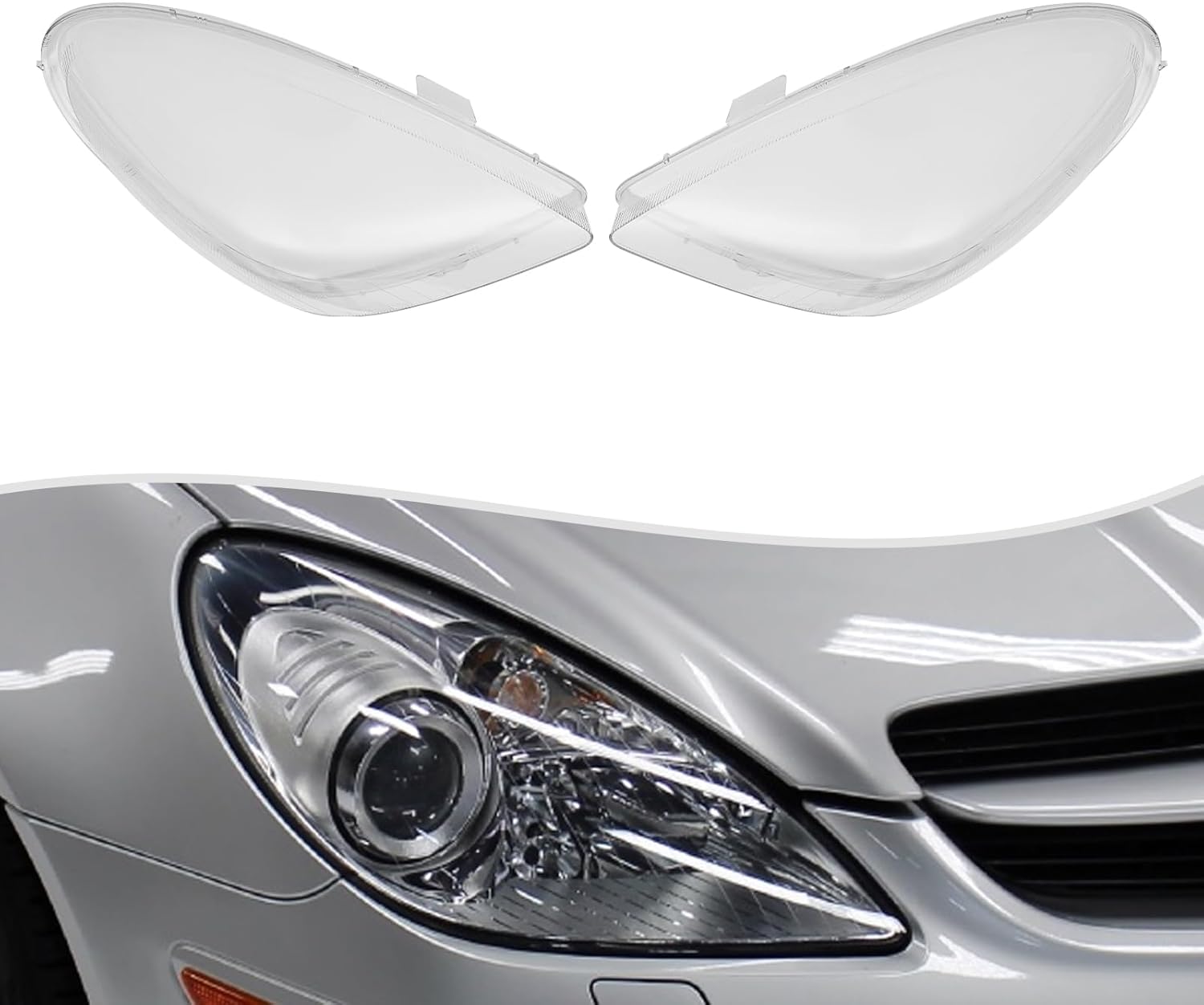 Pair Headlight Lens Cover Compatible with Mercedes Benz SLK Class R171, SLK350, SK200, SLK300, SLK55 AMG 2005-2011 Front Left & Right Side Headlight Lens Cover Clear Headlamp Cover