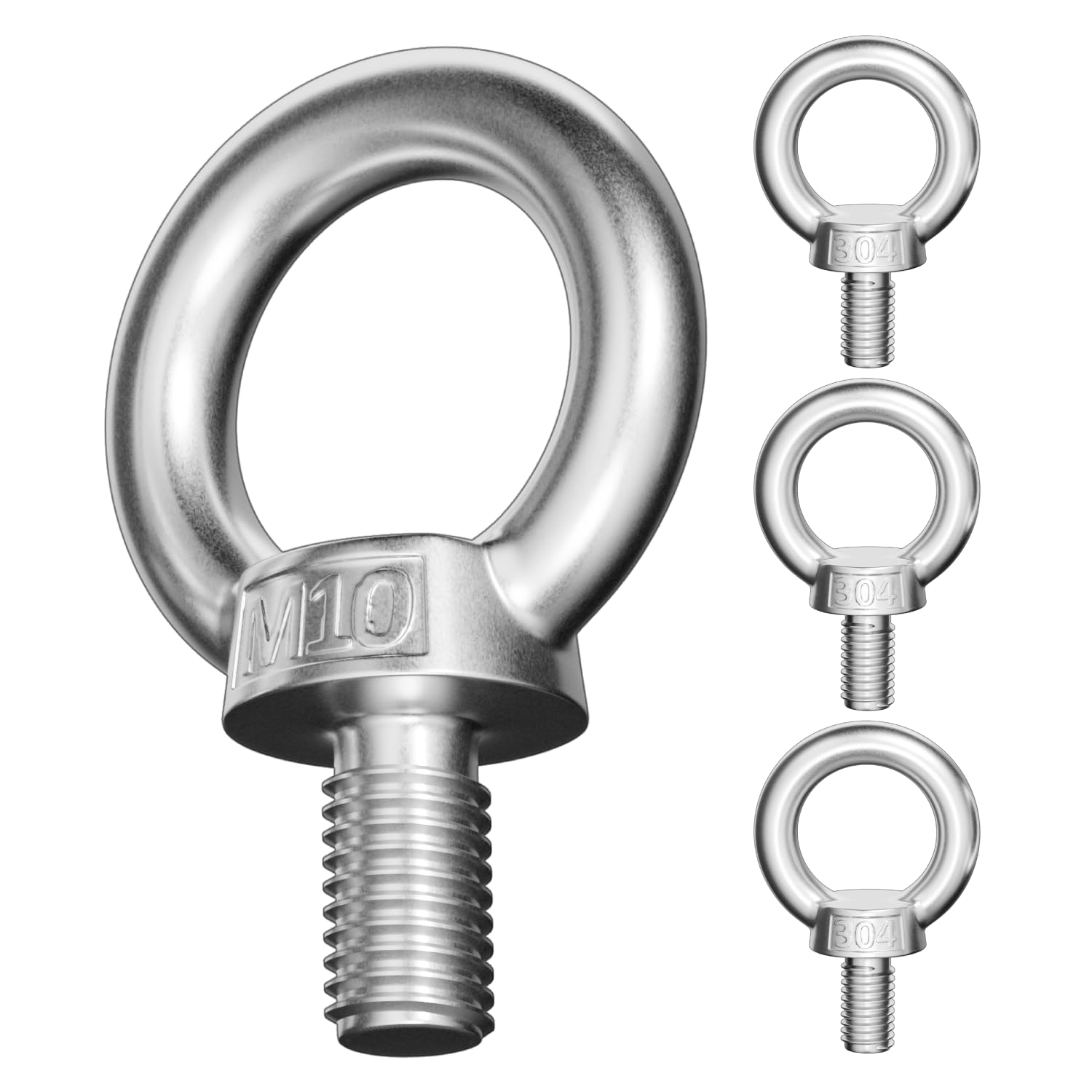 4 Pcs M10 Eye Bolts Heavy Duty, 304 Stainless Steel Lifting Ring Eye Bolts with Thread, Eyebolt Male Screws for Living Lifting and Various Engineering Equipment Anchor Bolt Set