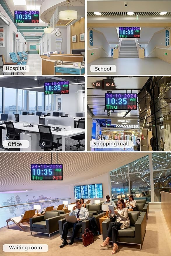 Miniatura 7 de Reloj de pared digital grande de doble cara de 20 x 11 pulgadas con control remoto, atenuación automática, visualización de temperatura y fecha,