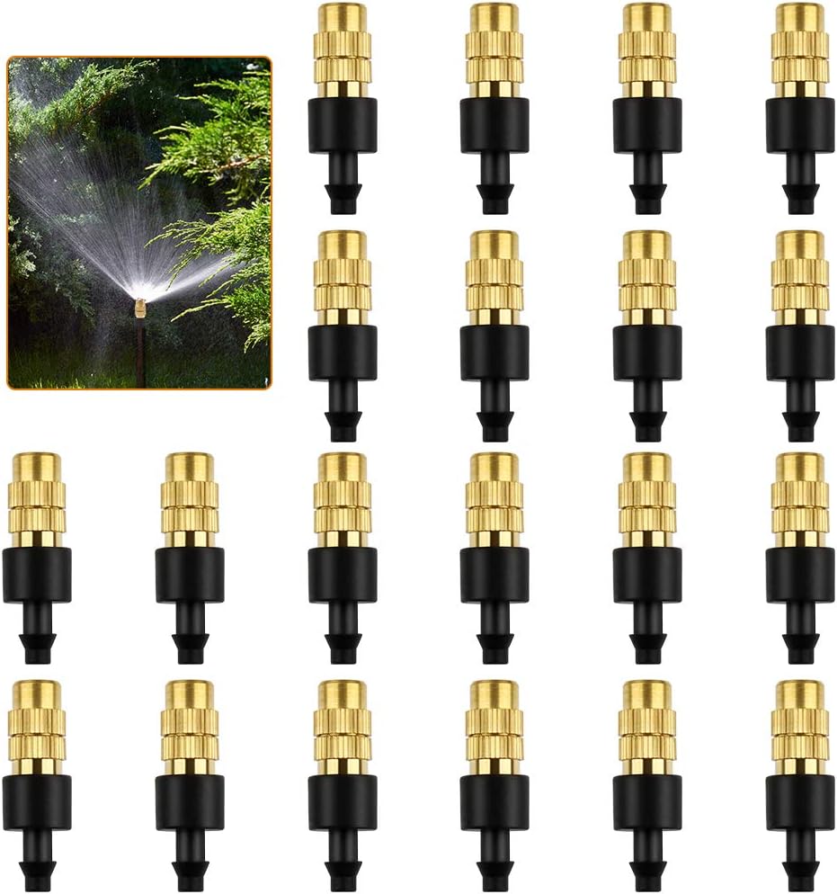 20 Pcs Brass Misting Nozzle, Adjustable Misting Spray Nozzle, 4/7mm Irrigation Nozzle, Sprinkler Heads Atomizing for Lawn Nursery Patio Garden Watering Irrigation System