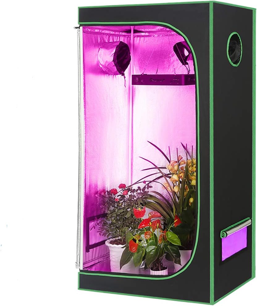 PYLYFE Hydroponic Grow Tent Mylar Reflective Growing Tent 24"x24"x48" with Observation Window and Removable Floor Tray for Indoor Gardening Plant Growing Green